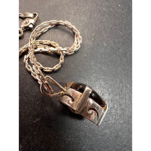 Vintage Smoky Quartz Heart Pendant Necklace Sterling Silver 20” - Picture 8 of 16